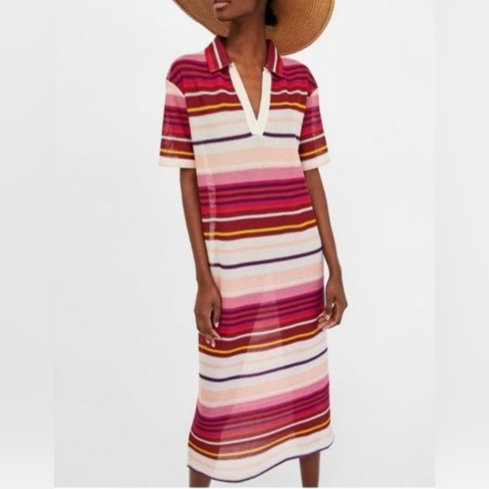 🆕 Zara Size M Striped Knit Polo Dress